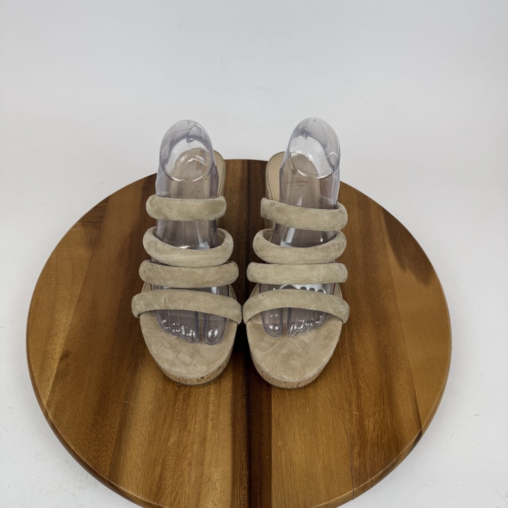 Womens Sam Edelman Yuki Taupe Leather Platform Wedge Sandals Shoes Size 9.5 GUC